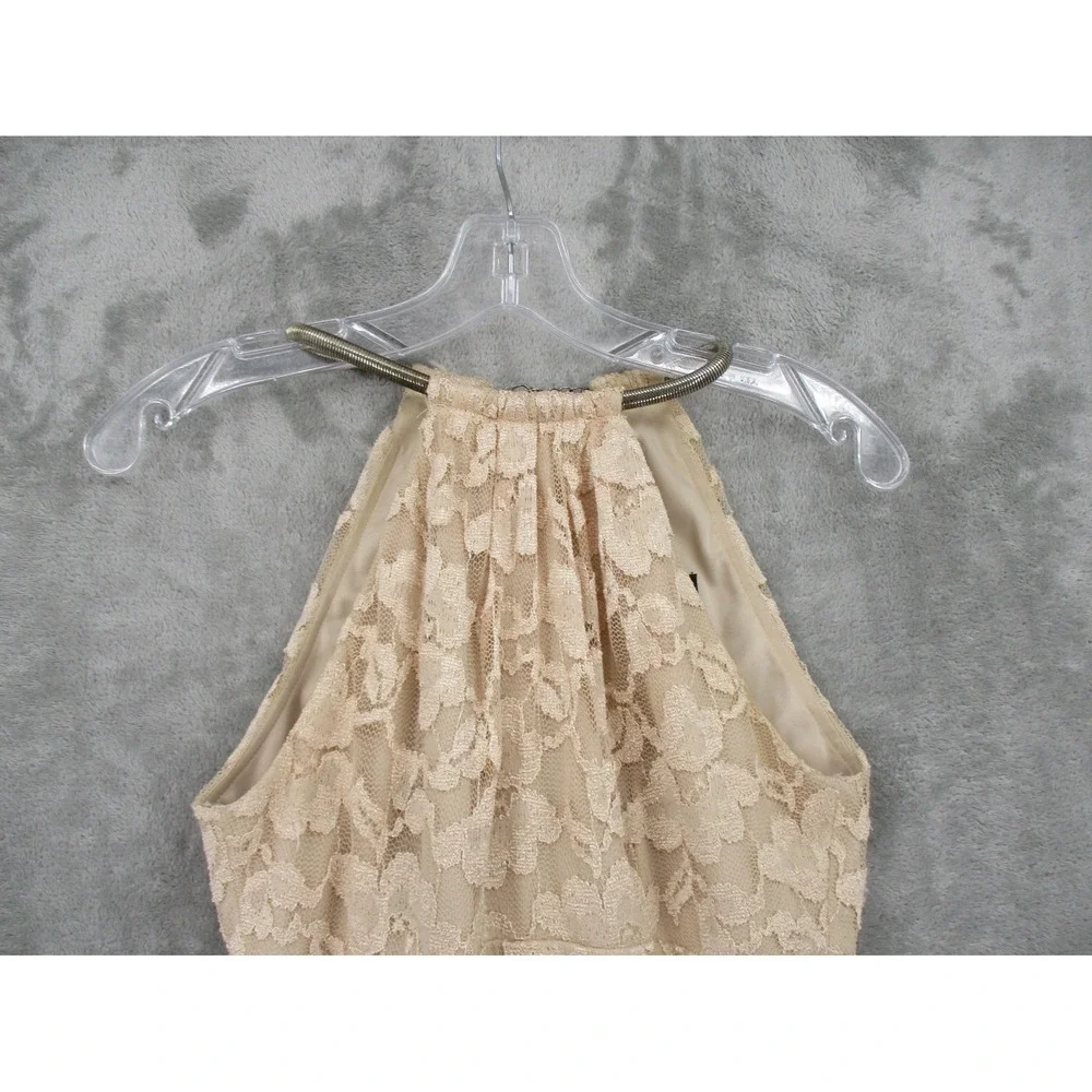 Xscape Dress Womens 4 Sheer Floral  Lace Trumpet Gown Feminine Wedding Lined Tan - Picture 8 of 14